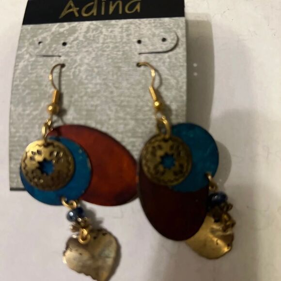 Vintage Signed Adina Metal Drop Earrings. - Picture 1 of 5